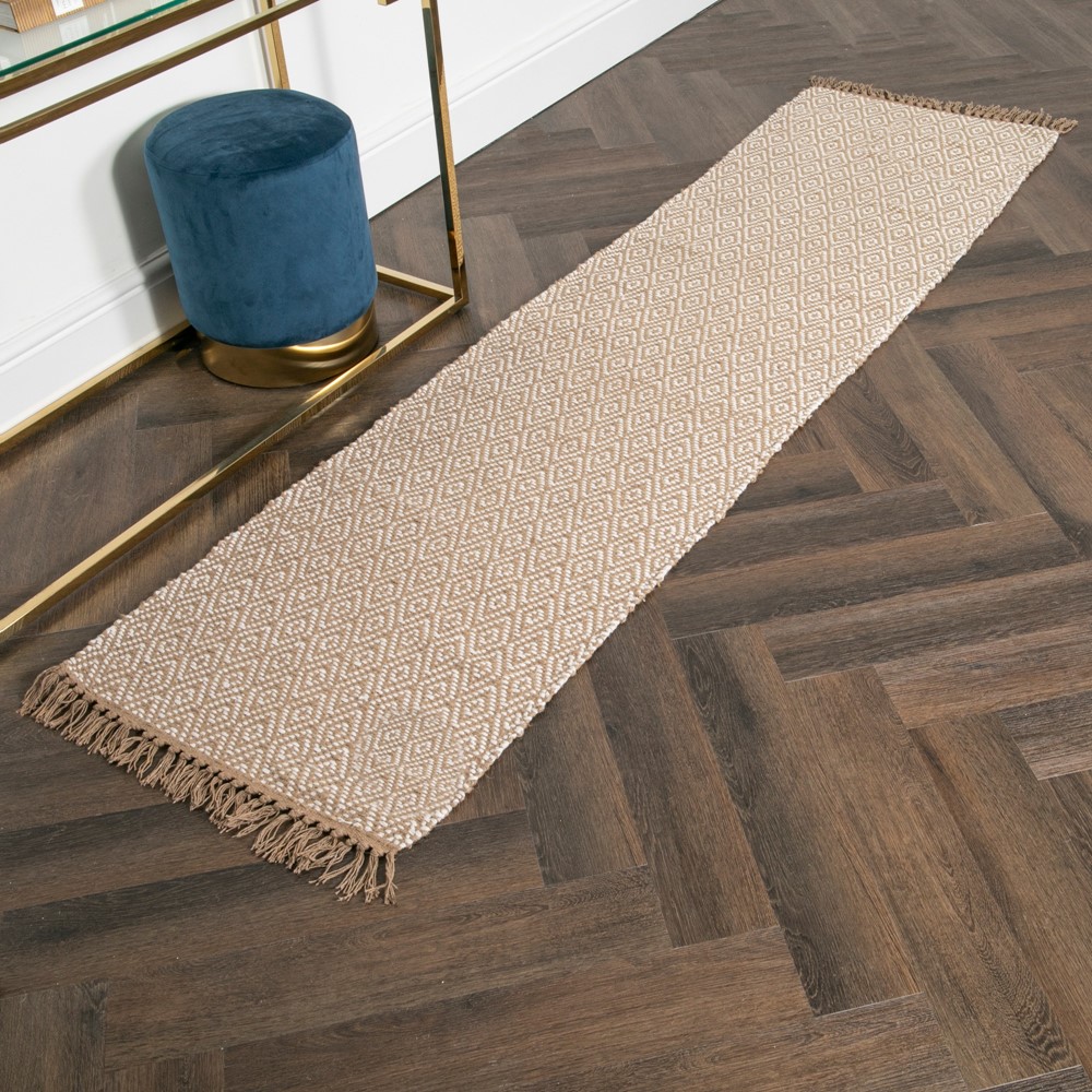 Henley Geometric Diamond Jute Runner Rug in Natural